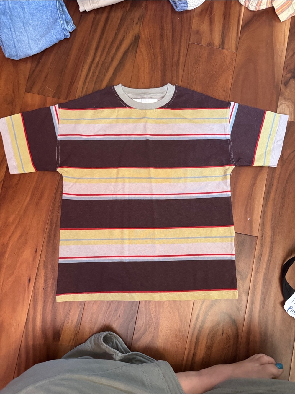 Zara Kids Short Sleeve Striped Tee in Brown and Yellow